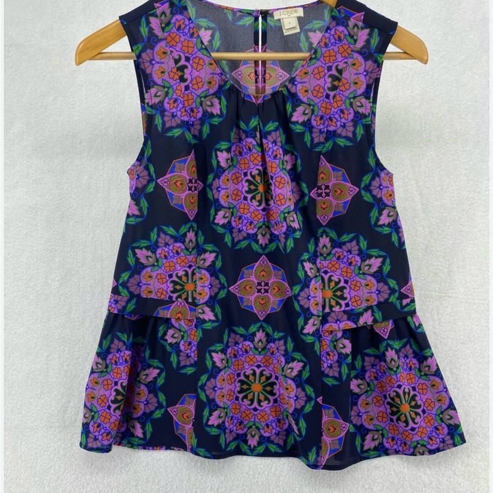 J. Crew Purple and Black Floral Blouse